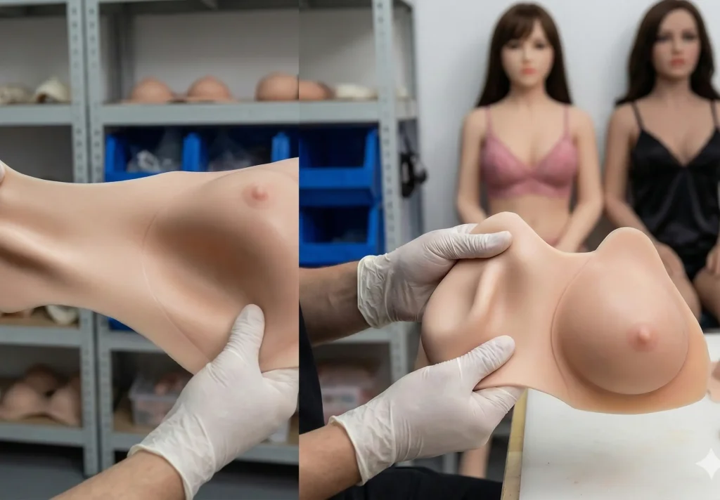 Nahaufnahme der TPE Haut einer Sex Doll zur Demonstration der lebensechten Haptik und Materialvorteile
